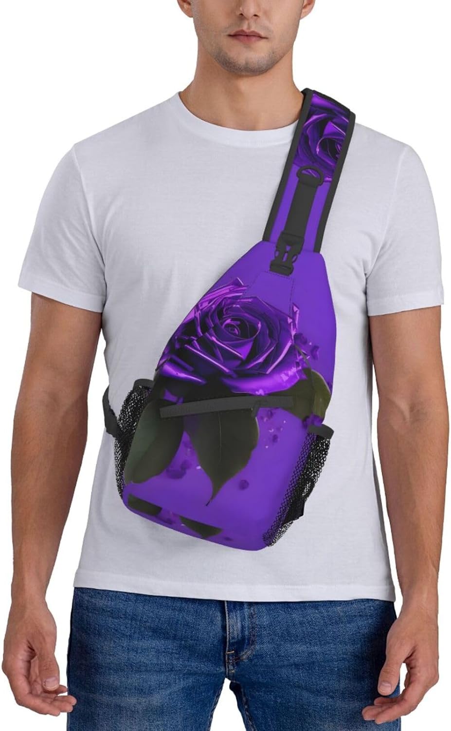 Purple rose print Print Stylish Sling Backpack, Sling Bag,Chest Bag Daypack, for Hiking, Travel, and Business