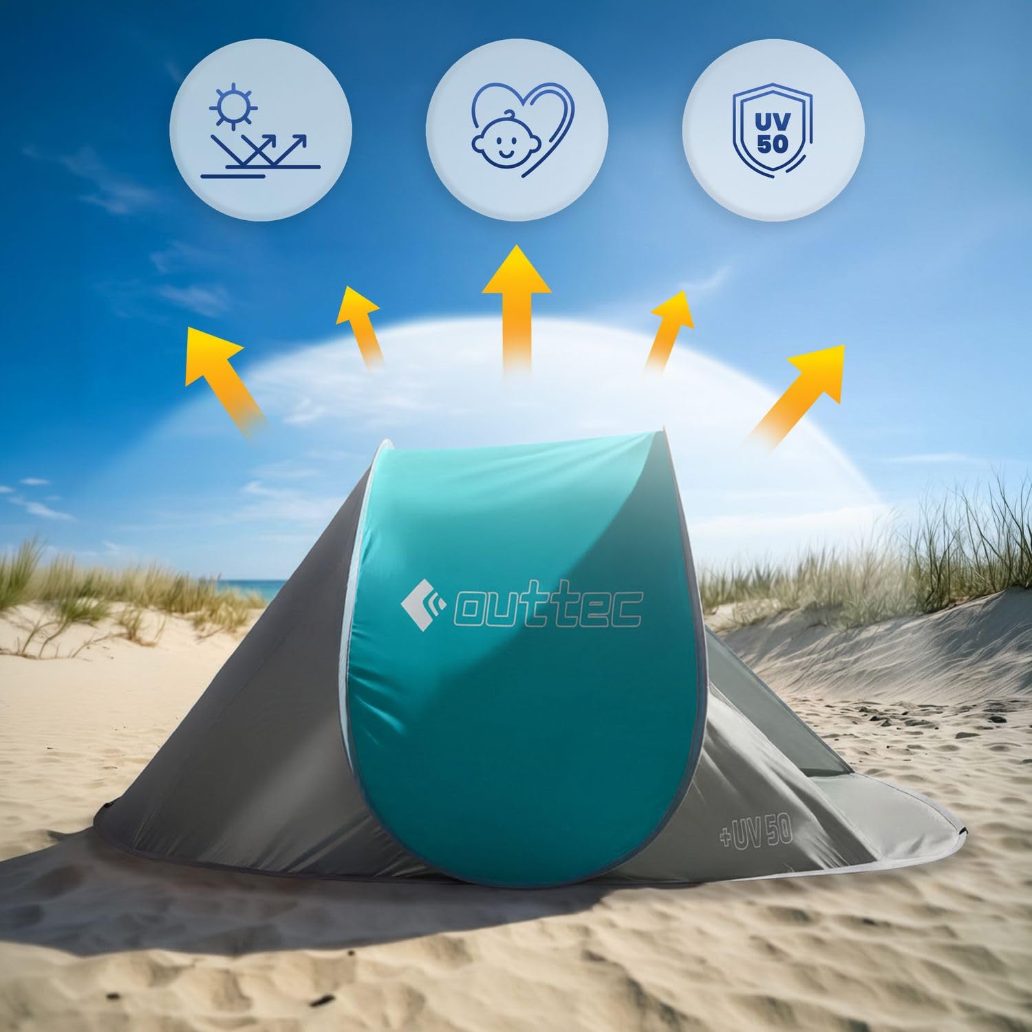 XXL tenda da spiaggia con protezione UV, tenda pop-up, paravento, tenda da spiaggia
