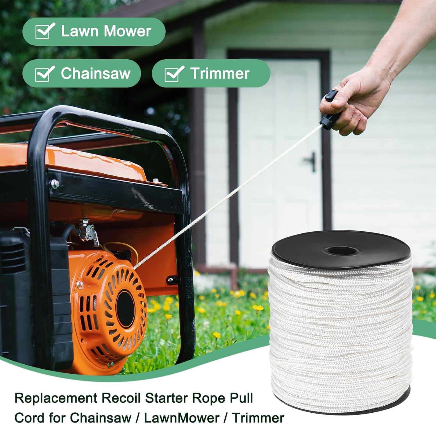 Recoil Starter Rope Pull Cord 6mm 100m Pull Starter Rope Nylon Pull Cord Pull Starter Rope for Mower/Chainsaw/Trimmer/Brush Cutter [White]