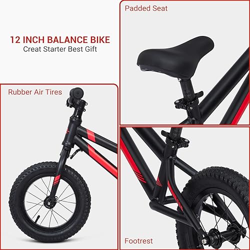 Miniatura 5 de Bicicleta de equilibrio de 12 pulgadas para niños de 2 a 5 años, ligera, sin pedales, bicicleta de juguete para niños con asiento y manubrio
