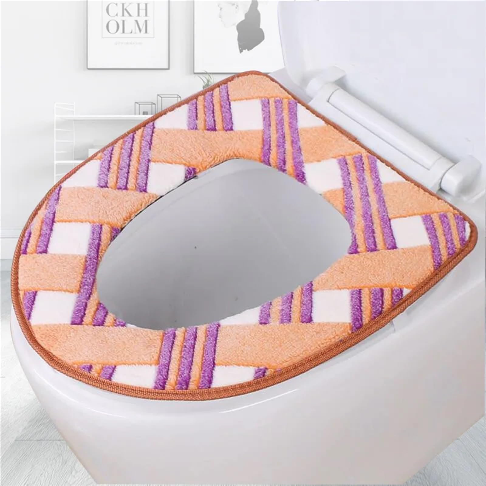 Funda para asiento de inodoro cálida con cremallera lavable en color naranja