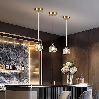 Weesalife Crystal Chandeliers for Dining Room Lights Fixture Over Table, 3 Pack Gold Modern Pendant Light Fixture,Crystal Pendant Lighting for Kitchen Island Bathroom Bar