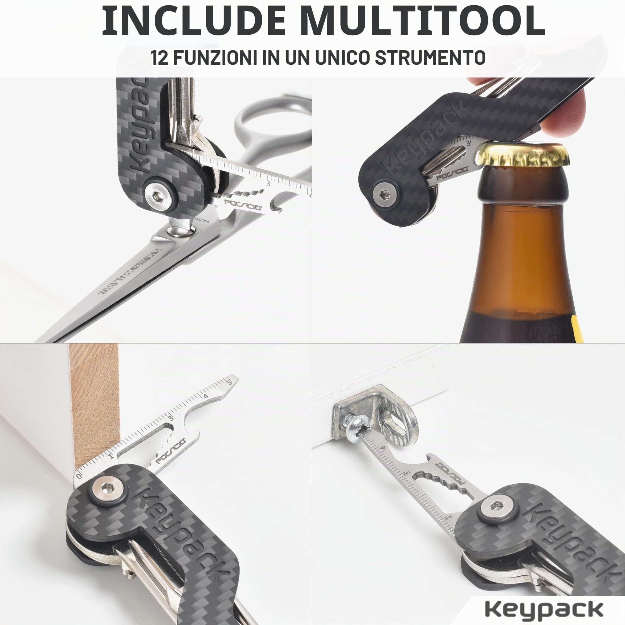 Organizzatore di chiavi con multiutensile 12 in 1 | Portachiavi per un massimo di 16 chiavi | Organizer Portachiavi in ​​carbonio