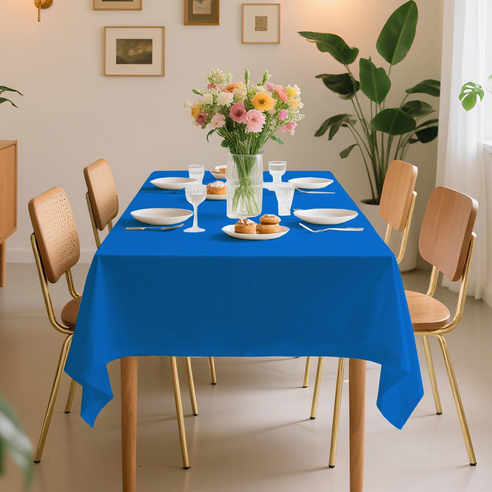 Rollo de mantel de plástico desechable de alta calidad de 54 x 300 pies, para todo tipo de mesas de forma, picnic, fiesta, banquete, cumpleaños, bodas (azul, 54 x 300 pies)
