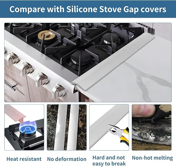 Stove Gap Covers Stainless Steel 2 Packs, 13.8'' to 27.5'' Adjustable Stove Gap Filler | Heat Resistant, Easy-Clean Not Sharp Cooker Gap Filler & Countertop Trim Kit for Kitchen, Oven & Washer