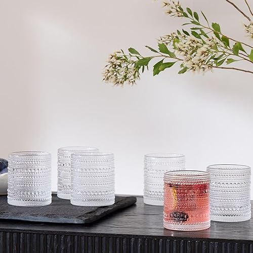 Miniatura 7 de Hobnail - Juego de 6 vasos (13 onzas), vasos vintage, vasos de cóctel, vasos de vidrio en relieve para cocina, juego de vasos para cerveza, jugo,
