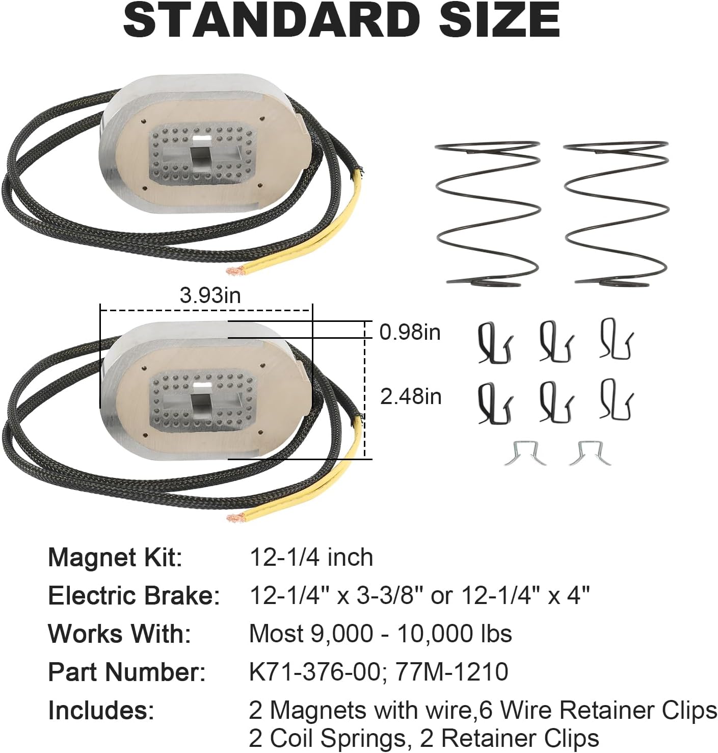 12-1/4" Electric Trailer Brake Magnet Kit Fits 10,000 lbs Axles for 12-1/4''x3-3/8'' Electric Brakes Assembly with Retainer Clips and Coil Springs