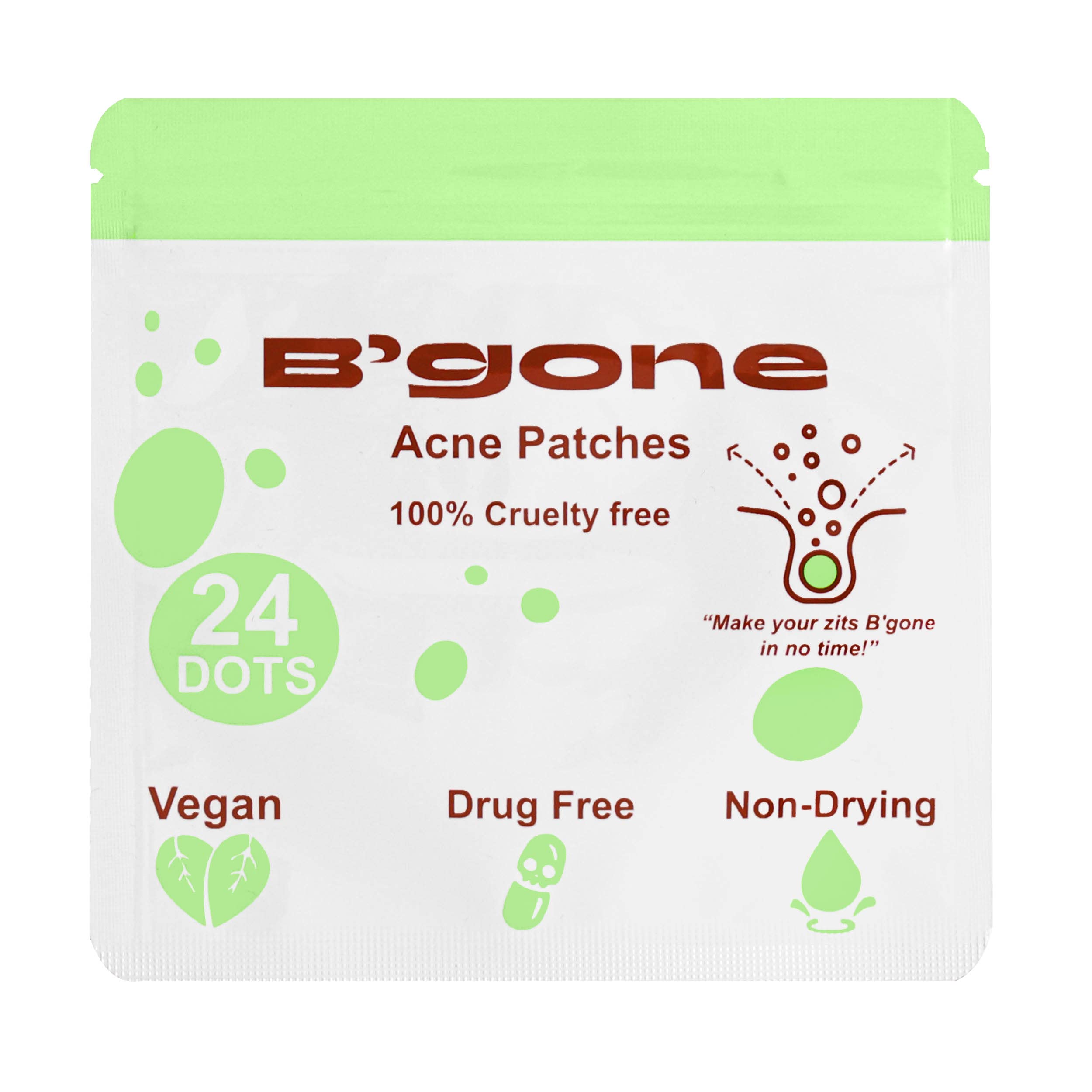 B'gone Absorbing Hydrocolloid Acne Patch, Spot Stickers for Face and Body, Not Tested on Animals, No Toxic Ingredients (24 Count) for Blemish and Zit Coverage