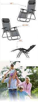Poolside Lounger,Garden Zero Gravity Chair, Outdoor Heavy Duty Textoline Sunloungers, Reclining Folding Chair Relax Sun Chair-Gray