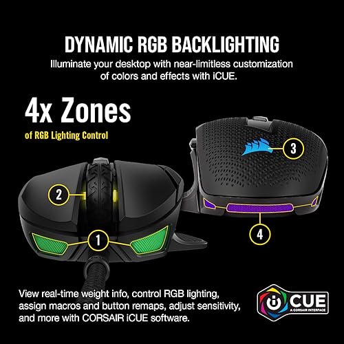 Miniatura 7 de Corsair Nightsword RGB - Mouse ergonómico óptico para juegos FPSMOBA con retroiluminación LED RGB 18000 DPI, negro