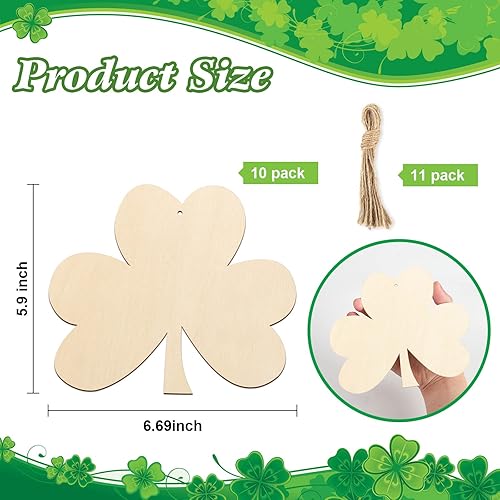 Miniatura 6 de Adornos de madera de trébol de 7 pulgadas para pintar tréboles de madera en blanco sin terminar para manualidades decoraciones colgantes 10 unidades