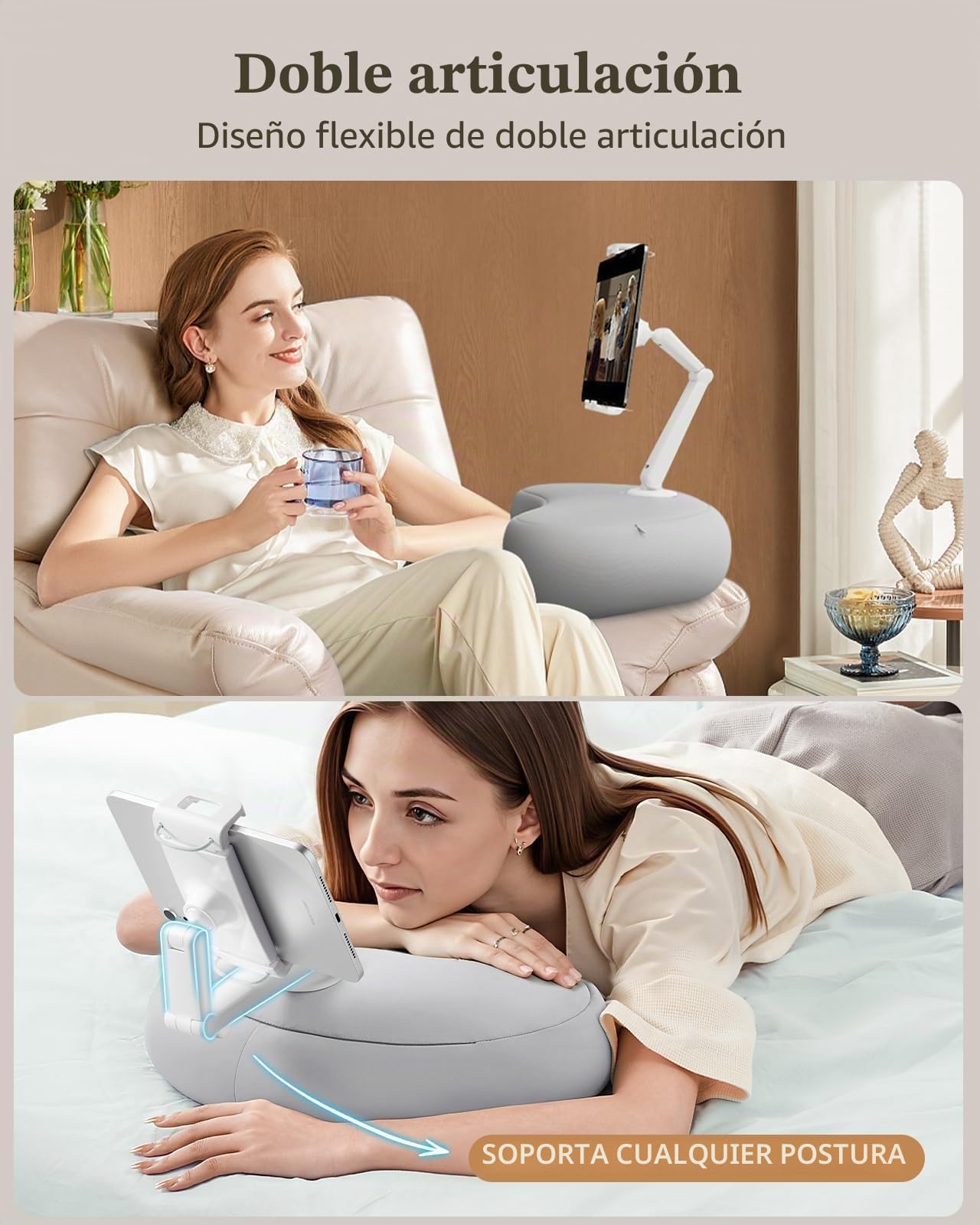 SAIJI Soporte de Tableta Almohada, Soporte iPad Ajustable 360° para Cama con Brazo de Doble Eje Flexible, Soporte de Tableta para iPad, Kindle, Monitor Portátil y Todos los Dispositivos de 4.7"-15.6"