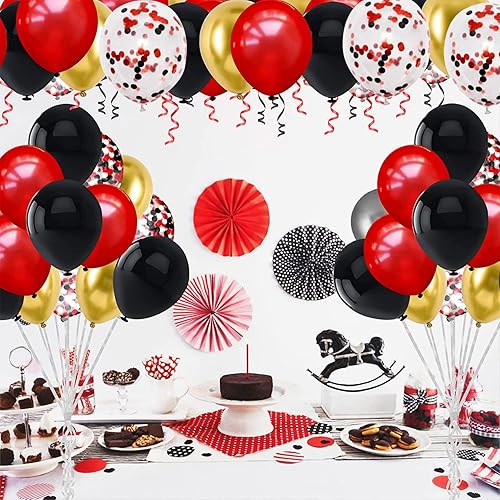 Miniatura 4 de Kit de guirnalda de globos rojo, negro y dorado, 109 piezas de arco de globos de oro metálico negro rojo con globos de confeti globos de fiesta, 4