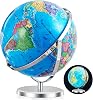 LDAILY Illuminated World Globe with Stable Stand Base, Educational Interactive Clear Map and Built-in LED Night Light, 720 Rotating Light up Globe for Children, Adults, Classroom, Home & Office Desk