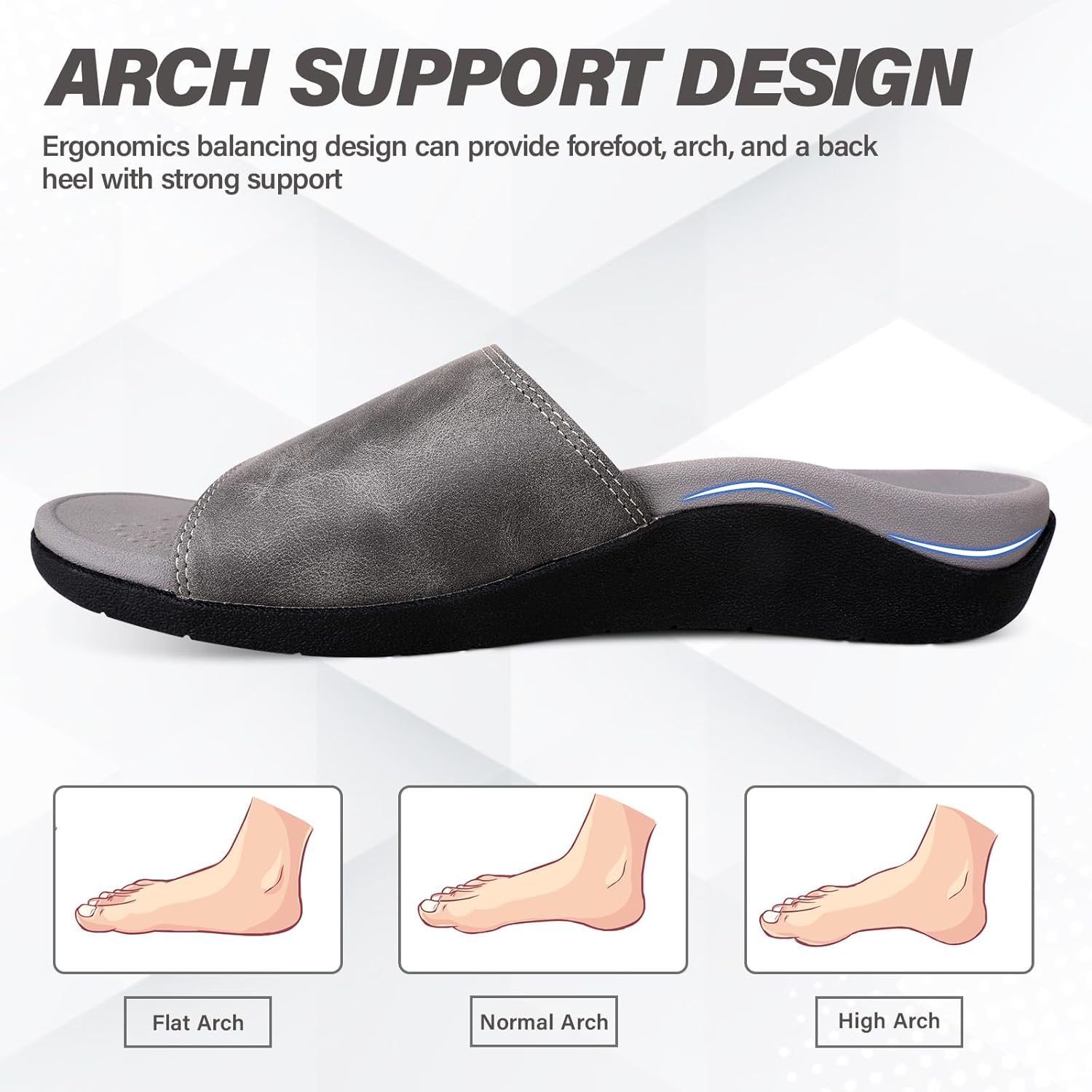 ERGOfoot Slide Sandals with Arch Support, Comfortable Plantar Fasciitis Feet Walking Sandal, Orthopedic Sandals with Adjustable Straps, Foot Pain Relief
