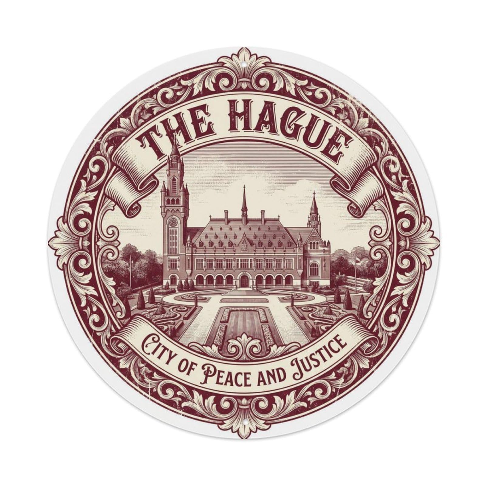 Vintage Travel Hague Netherlands Metal Tin Sign Plaque Wall Decor for Cafe, Club Bar, Office, Home Garden Round Metal Poster 8x8Inch