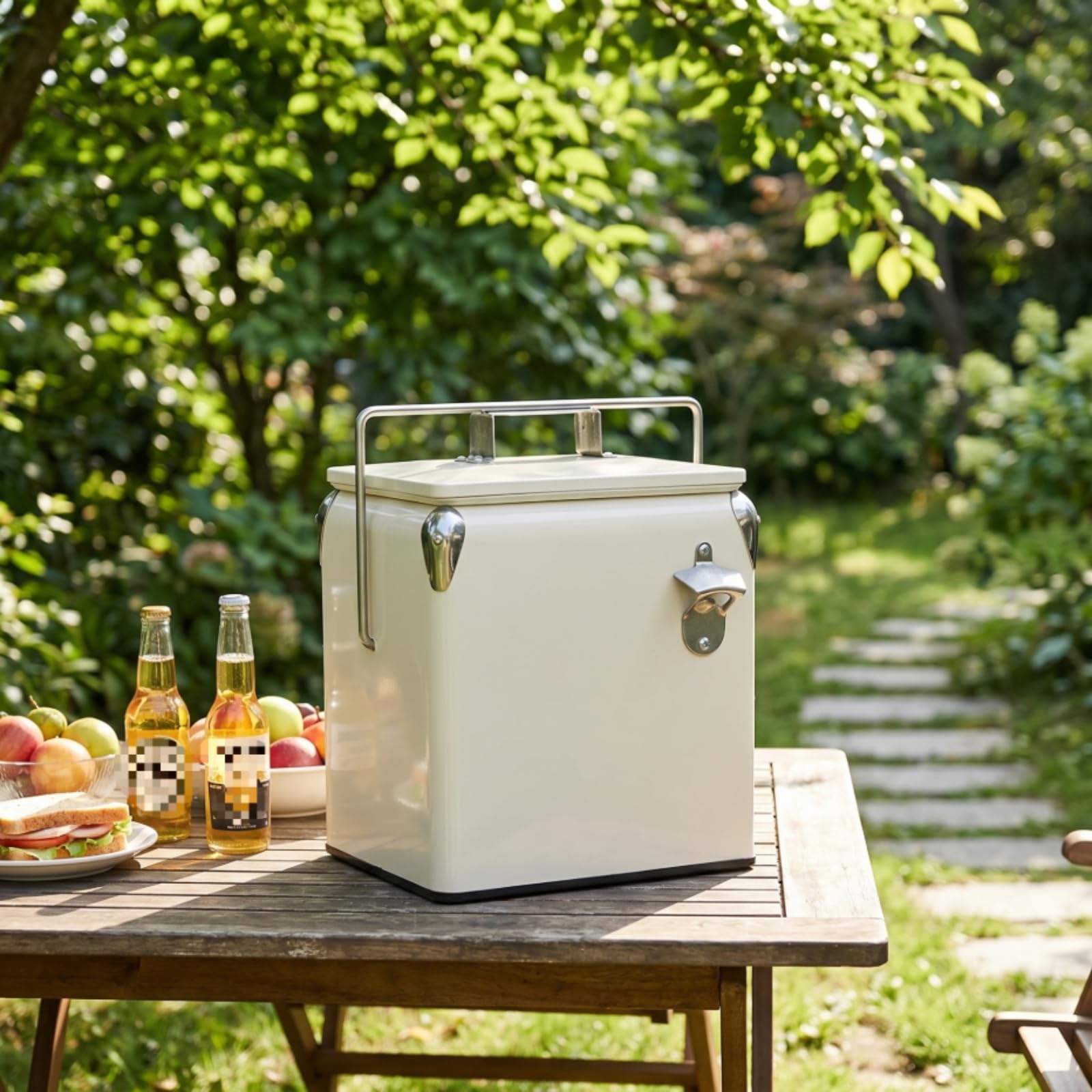 Metallkühlbox Kühlend Kühlbox mit Tragegriff Funktional Tragbare Kühlbox für Camping, Picknick, Roadtrips