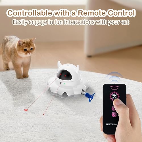 Miniatura 5 de Juguetes interactivos 2 en 1 para gatos de interior, juguete automático para gatos con 7 agujeros, ratones golpean una pluma en movimiento, juguete