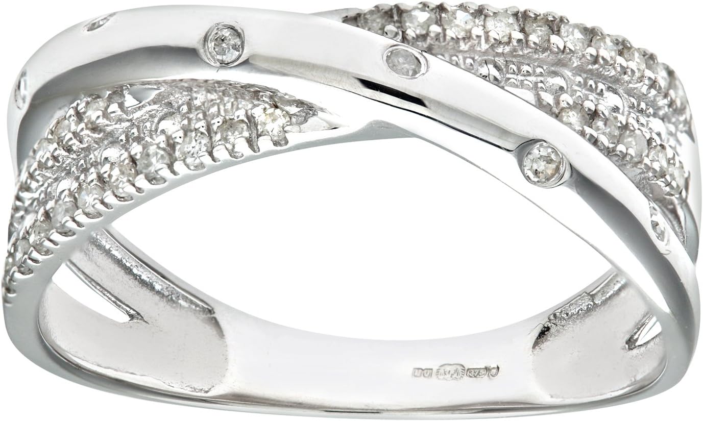 Naava 9ct White Gold 0.15ct Triple Row Diamond Crossover Ring