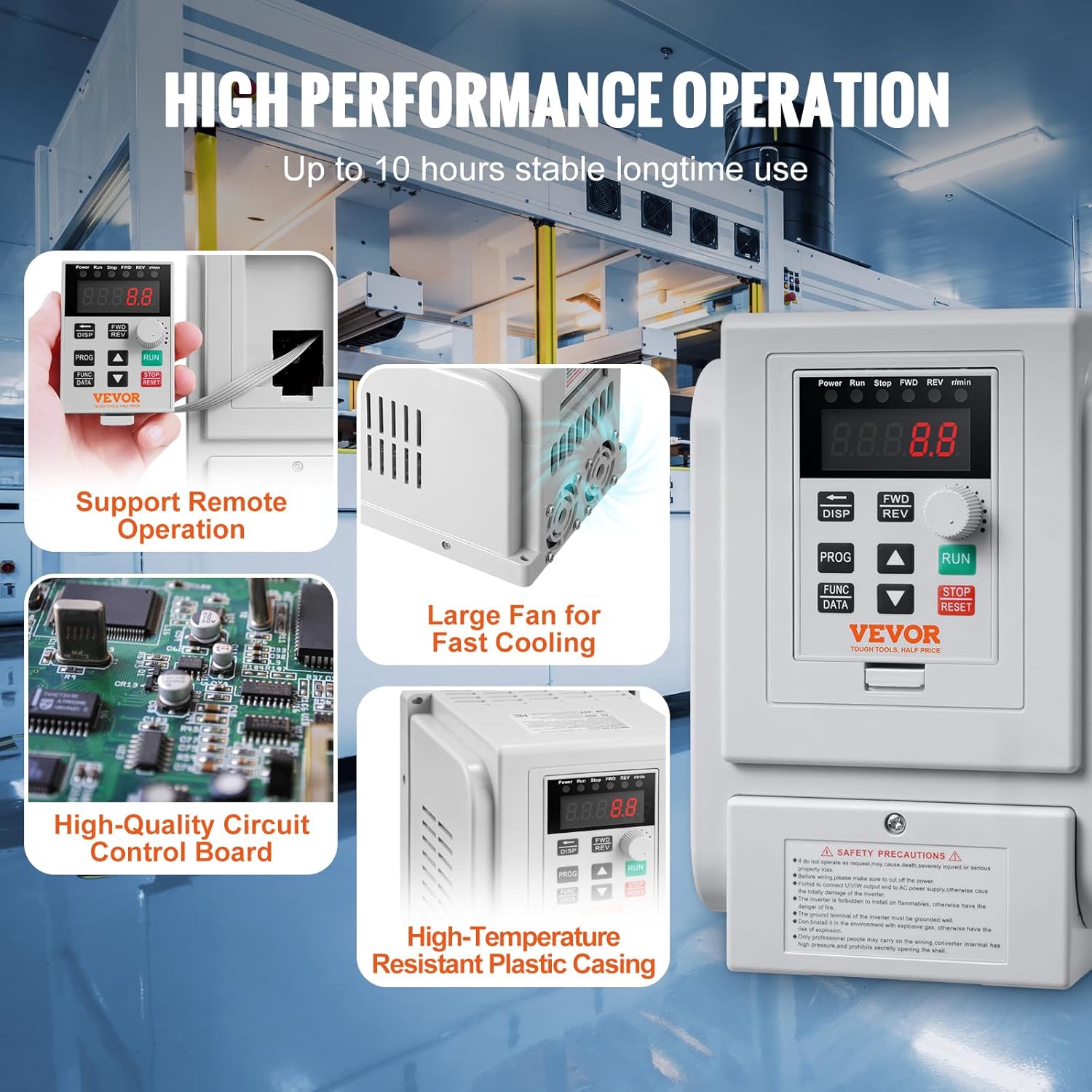 VEVOR VFD internal components showing cooling fan and circuit board