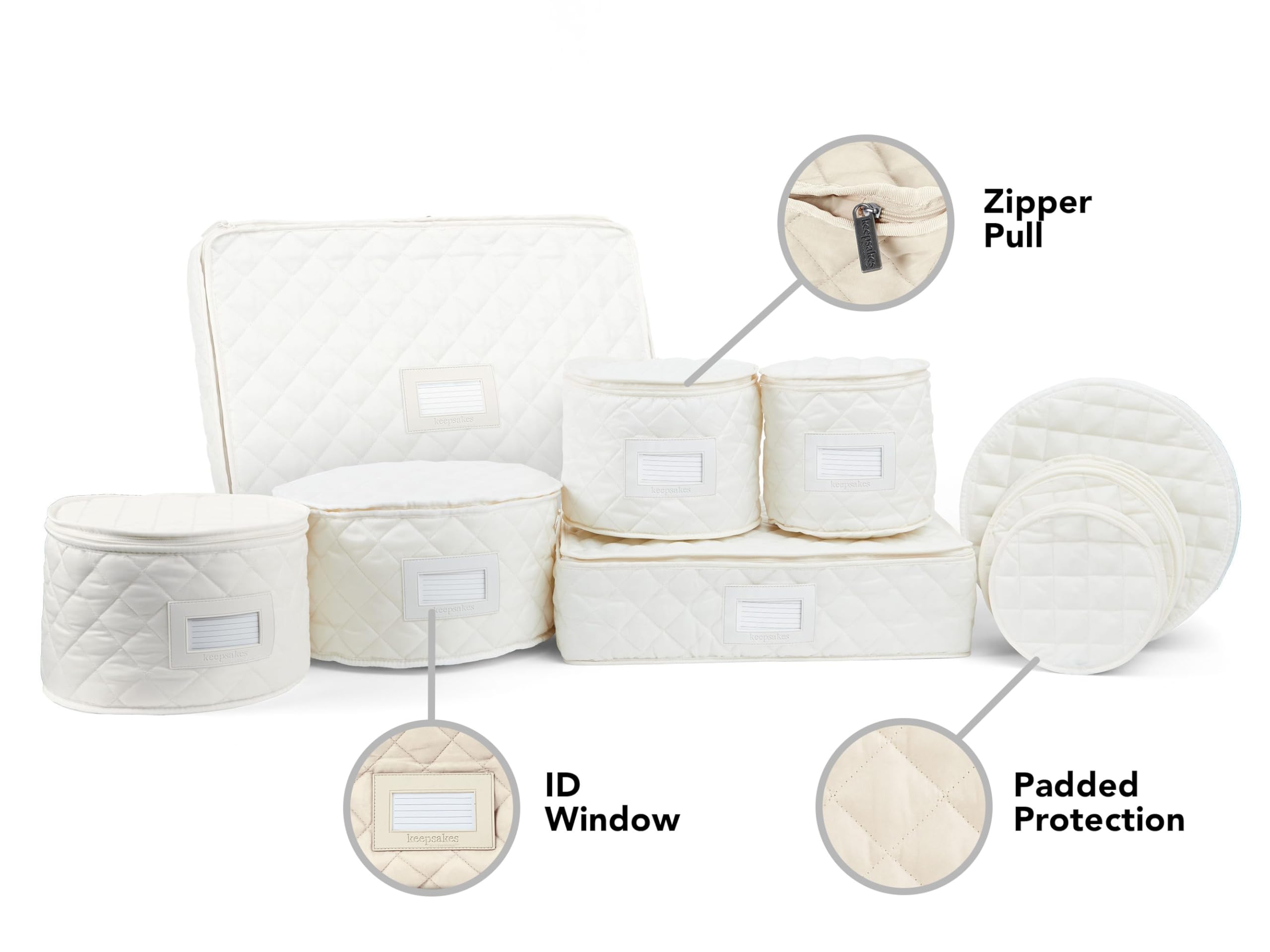 Covermates Keepsakes - Dish Storage Set - Padded Protection - ID Window - Stain Resistant - Machine Washable - China Storage, Cream