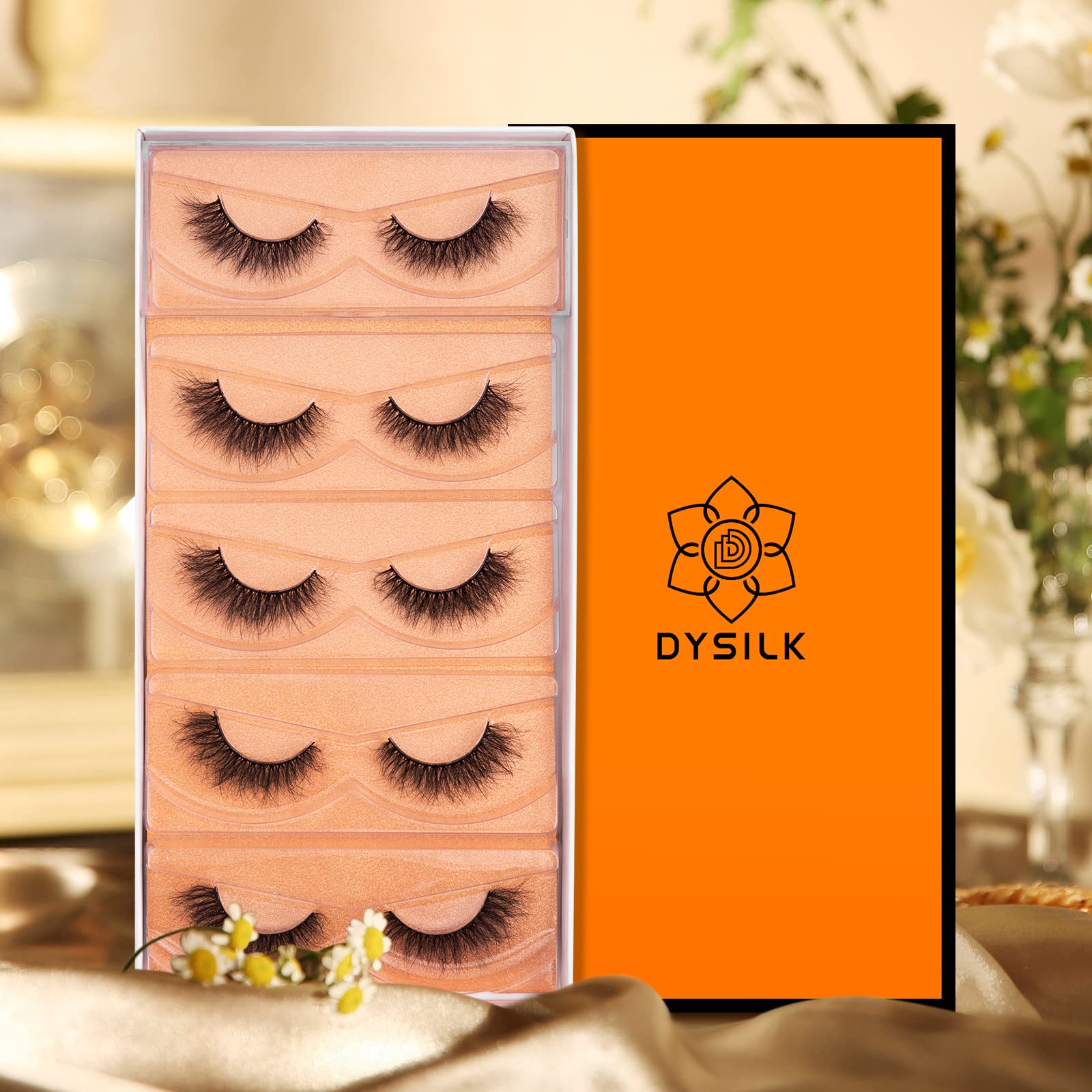 DYSILK Ciglia Finte Naturali 5 Paia 6D Extension Ciglia Lashes Occhio Di Gatto Ciglia Sottili Fake Eyelashes Fatte a Mano al Ciglia Corte Riutilizzabili False Lashes|10mm-15mm