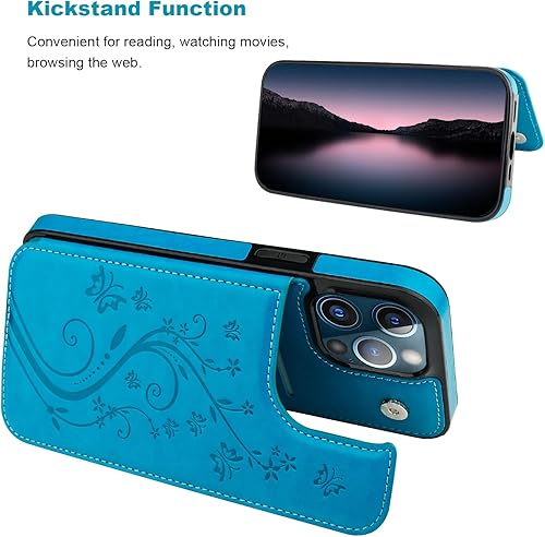 Miniatura 4 de Vaburs Funda compatible con iPhone 13 Pro Max con tarjetero y diseño de mariposa en relieve, de piel sintética, doble botón, a prueba de golpes,