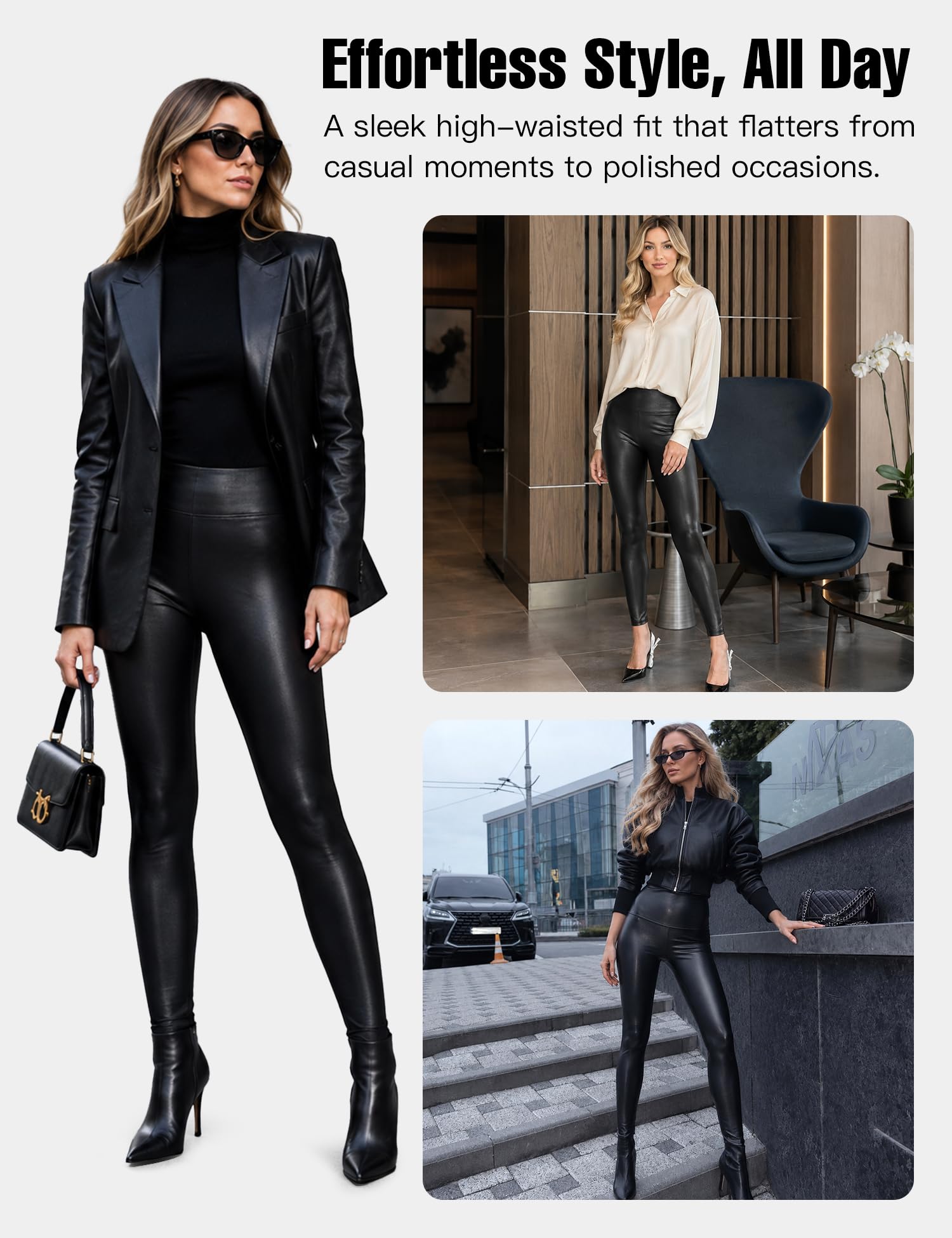 Tagoo Kunstleder-Leggings für Damen, Bauchkontrolle, elegante Leggings, hohe Taille, Kunstlederhose, Disco-Outfits