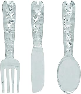 Benzara Artistic Cutlery Wall Decor In Metal, Set of Three, Silver