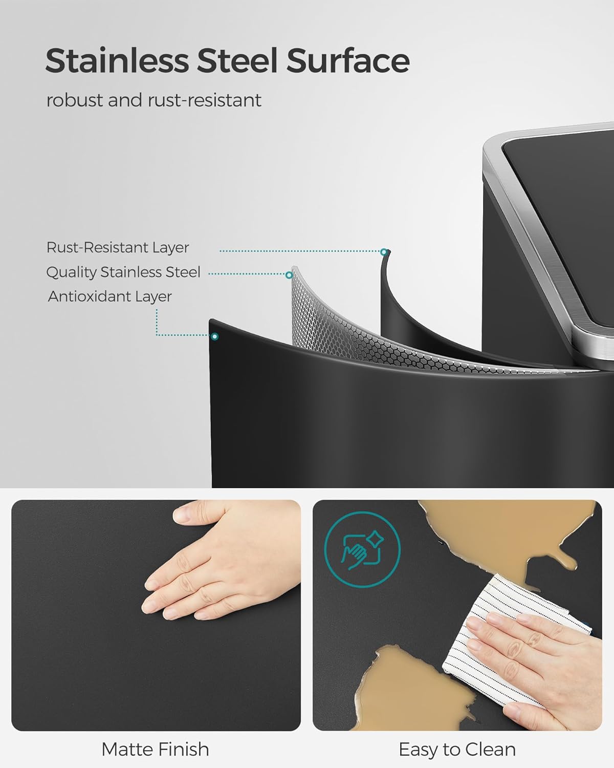 SONGMICS Trash Can, 2 x 8 Gallon (2 x 30 L) Garbage Can for Kitchen, with 15 Trash Bags, 2 Compartments, Plastic Inner Buckets and Hinged Lids, Airtight, Black ULTB60BK - Image 4