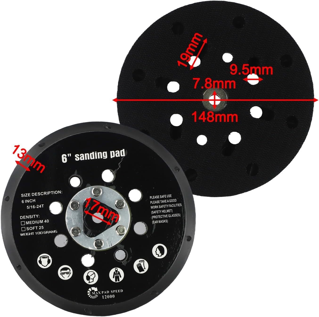 6 Inch 150mm 17 Hole Sanding Backing Pad for Orbital Sander, Plastic Grinding Disc Plate Replacement, Compatible with Random Orbital Sander (1pc)