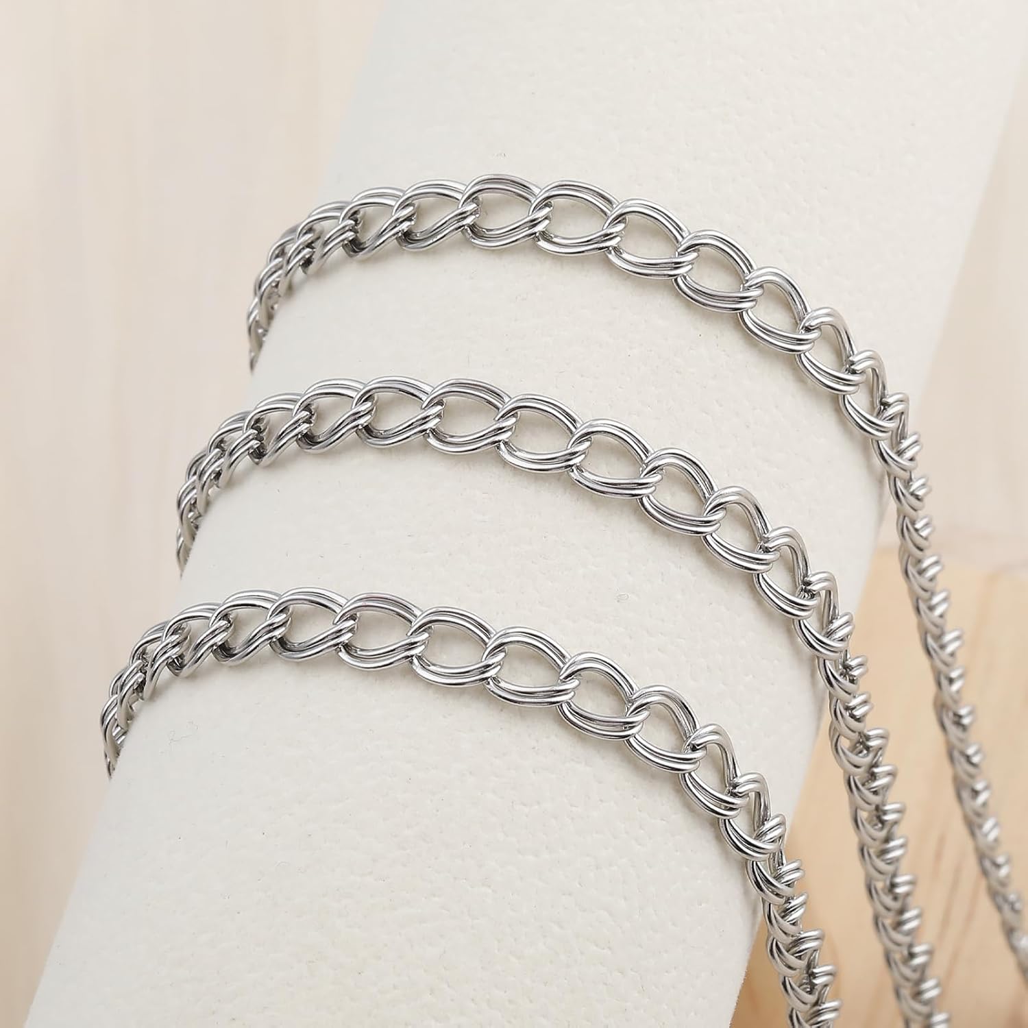 SMYHTGLIF 16.4 Feet Double Curb Cuban Chain for Jewelry Making Stainless Steel Chain Bulk Silver Twisted Jewelry Making Chains Jewelry Findings