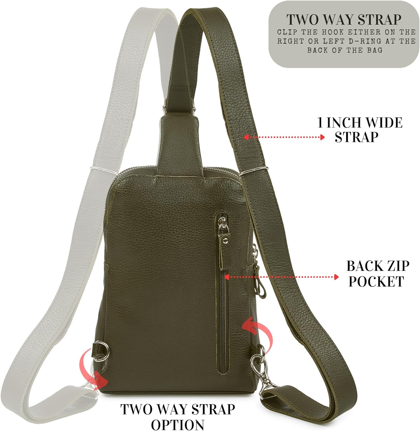 Leather Sling Bag for Women Genuine Crossbody Purse Small Trendy Cross Over Chest with Phone and Credit Card Slots (Olive Nappa)