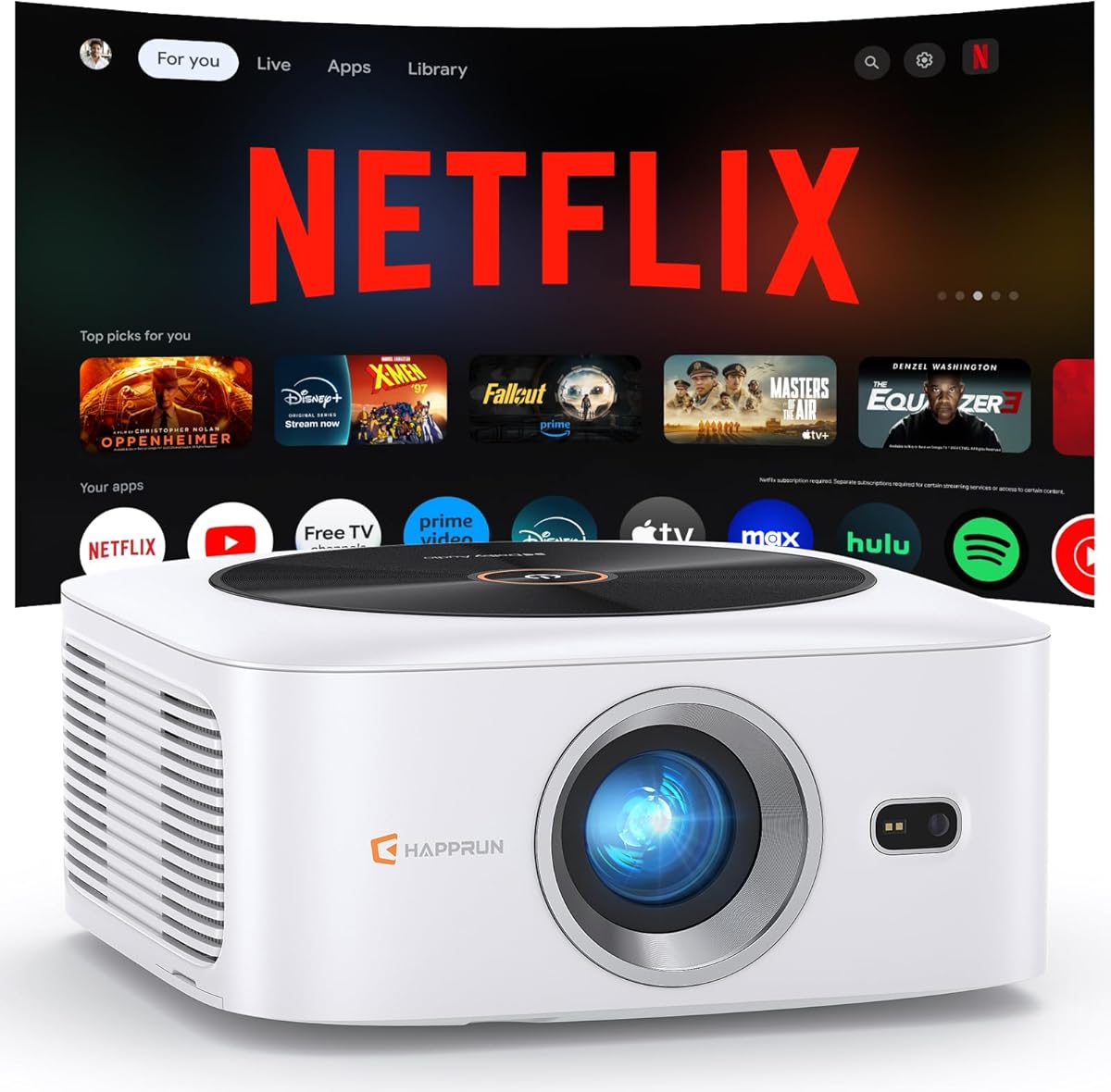 Smart 4K Decoding Projector Compatible with Netflix, 1500 ANSI Projector with WiFi and Bluetooth, Outdoor Movie Projector, Auto Focus, Dolby Sound, Built-in Apps,Portable Home Theater for Phone/PC/PS5