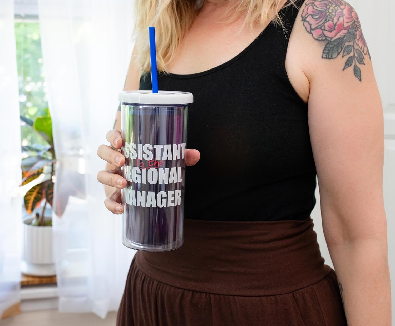 Silver Buffalo The Office Assistant to the Regional Manager Plastic Tall Cold Cup With Lid and Straw, 20 Ounces
