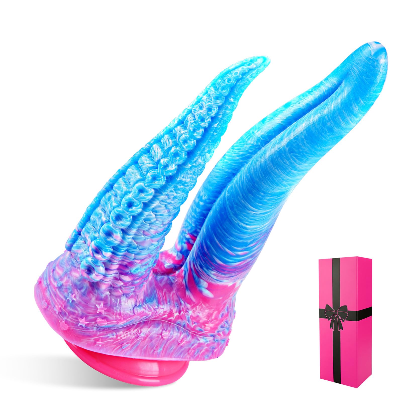 Dildo doble de 21.5 cm con tentáculos de monstruo, realista, grande, de silicona, con base de succión fuerte, dildo doble con lengua, juguete para lesbianas