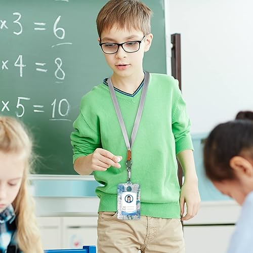 Miniatura 5 de Portatarjetas de medusas de mar azul, cartera de piel sintética para tarjetas de identificación con cordón para el cuello y llavero