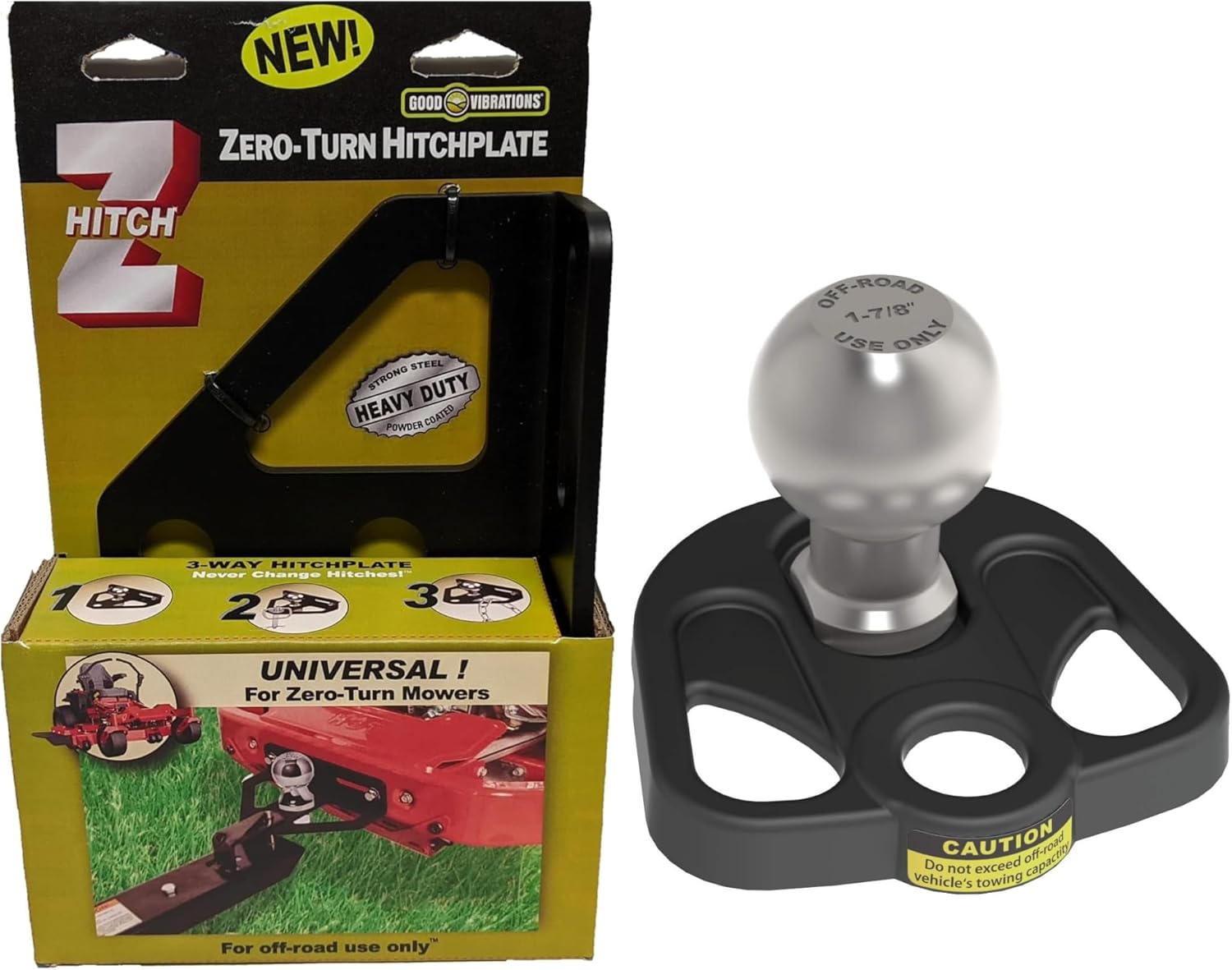 Hitchin’ Post Plus Lawn Mower Connector - 3 Way Hitch Plate with ZHitch Zero-Turn 3-Way Hitch Plate - Ball Hitch, Rugged Pin Hitch Hole and Dual Tow Loops