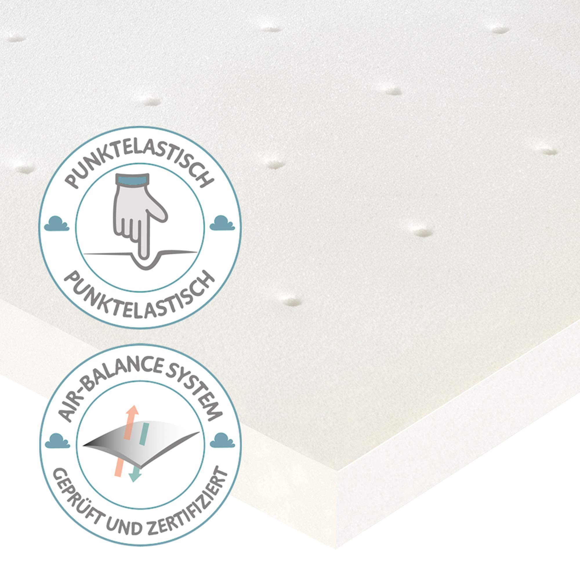 roba Materasso per Box safe asleep Air, Rettangolare, 75 x 100 cm, Rivestimento in Jacquard, Imbottito, Sfoderabile e Lavabile, con Zip, Bianco