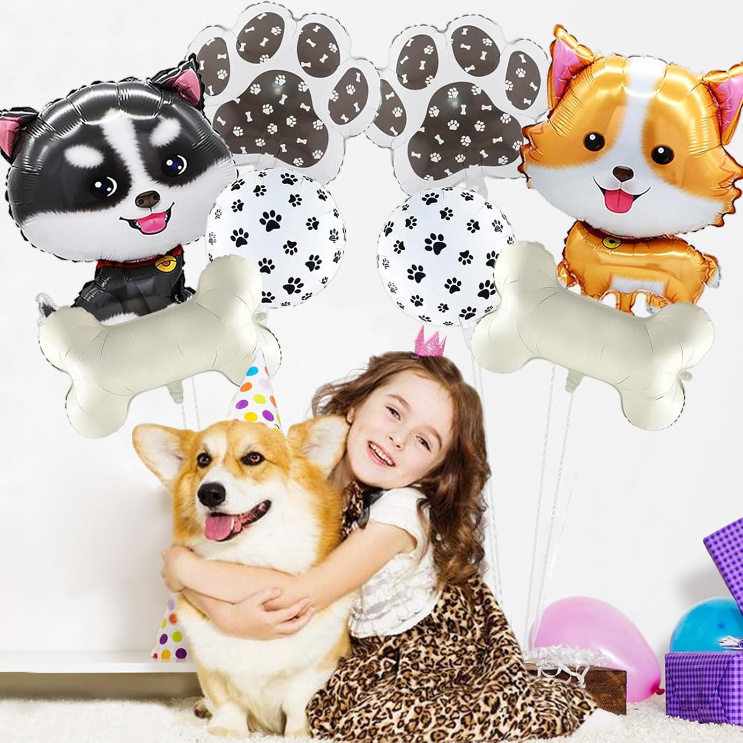 8 Pcs Dog Balloons Cute Animal Dog Birthday Balloons Corgi Husky Paw Bone Paw Print Foil Mylar Balloon for Birthday Baby Shower Theme Party Decorations image 4