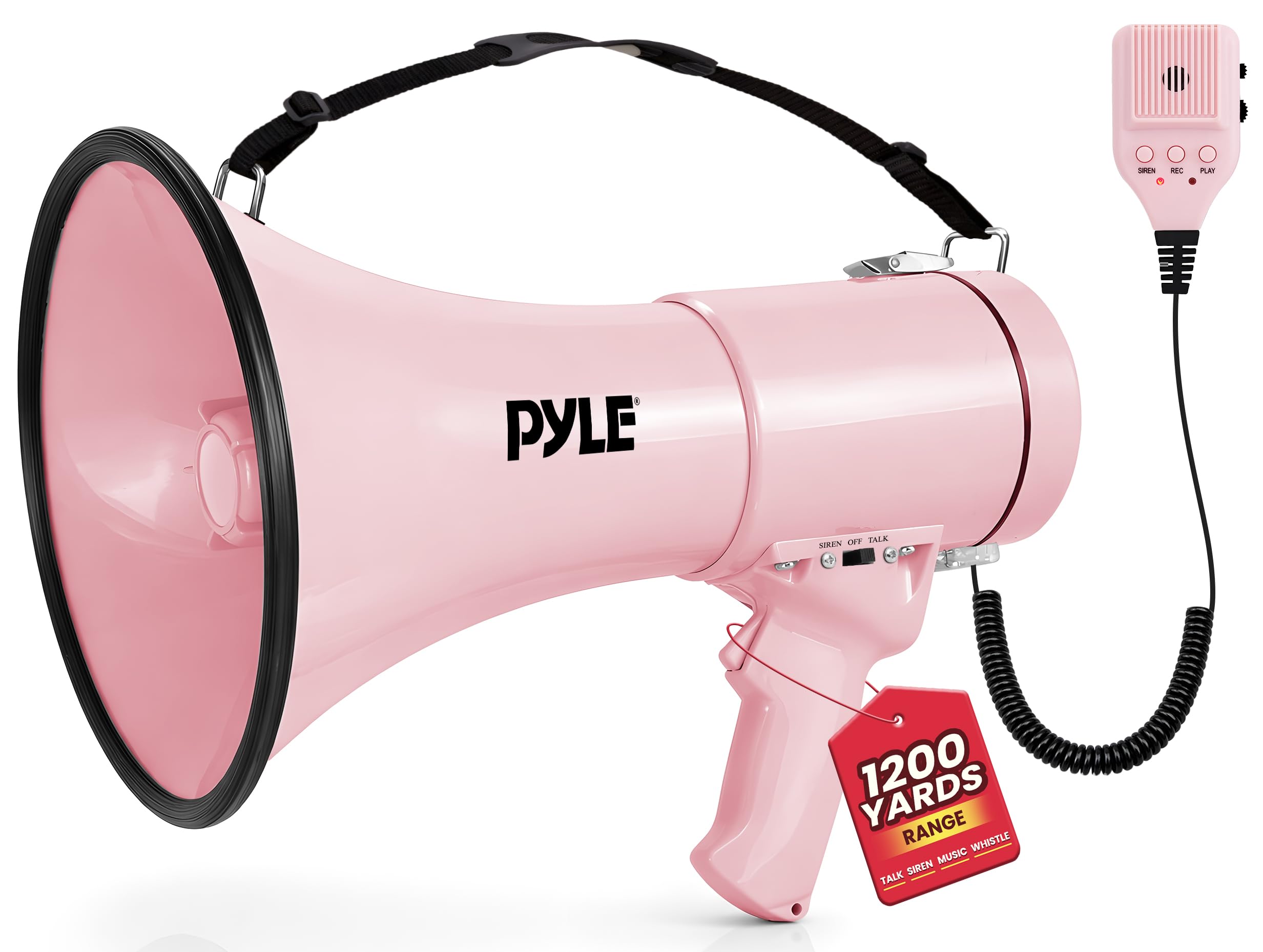 Pyle Megaphone Speaker with Siren, Bullhorn 50W w/Loud Speaker, For Music, Whistle and Record Cheer Megaphones, For Soccer Coach and Football Game Day Essentials