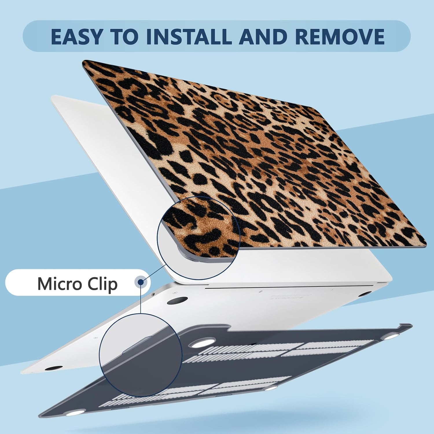 MecBevia Compatible with MacBook Air 13.3 inch Case 2021-2018 Release A2337 M1 A2179 A1932 Touch ID, Plastic Hard Shell&Keyboard Cover&Screen Protector&Webcam Cover&Type-C Adapter, Leopard Print