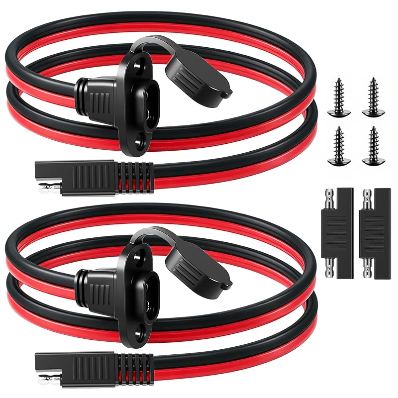 Kit com 2 cabos de extensão com tomada lateral SAE 10 AWG, montagem embutida, 60 cm, 12 V e 30 A para painel solar e bateria