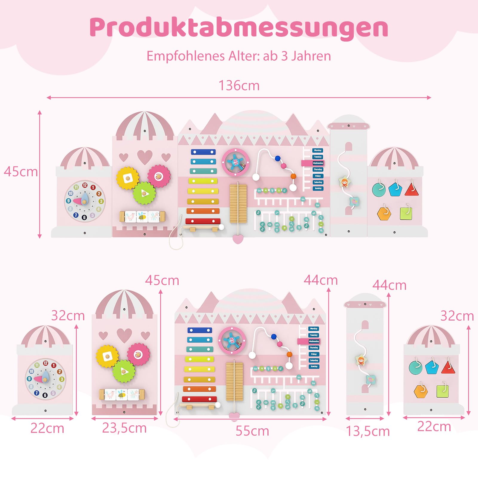COSTWAY Montessori Motorikbrett, 11-in-1 Busy Board Holz mit Blöcken & Xylophon & Abakus, Montessori Spielzeug, Motorikboard für Kinder ab 1 Jahr