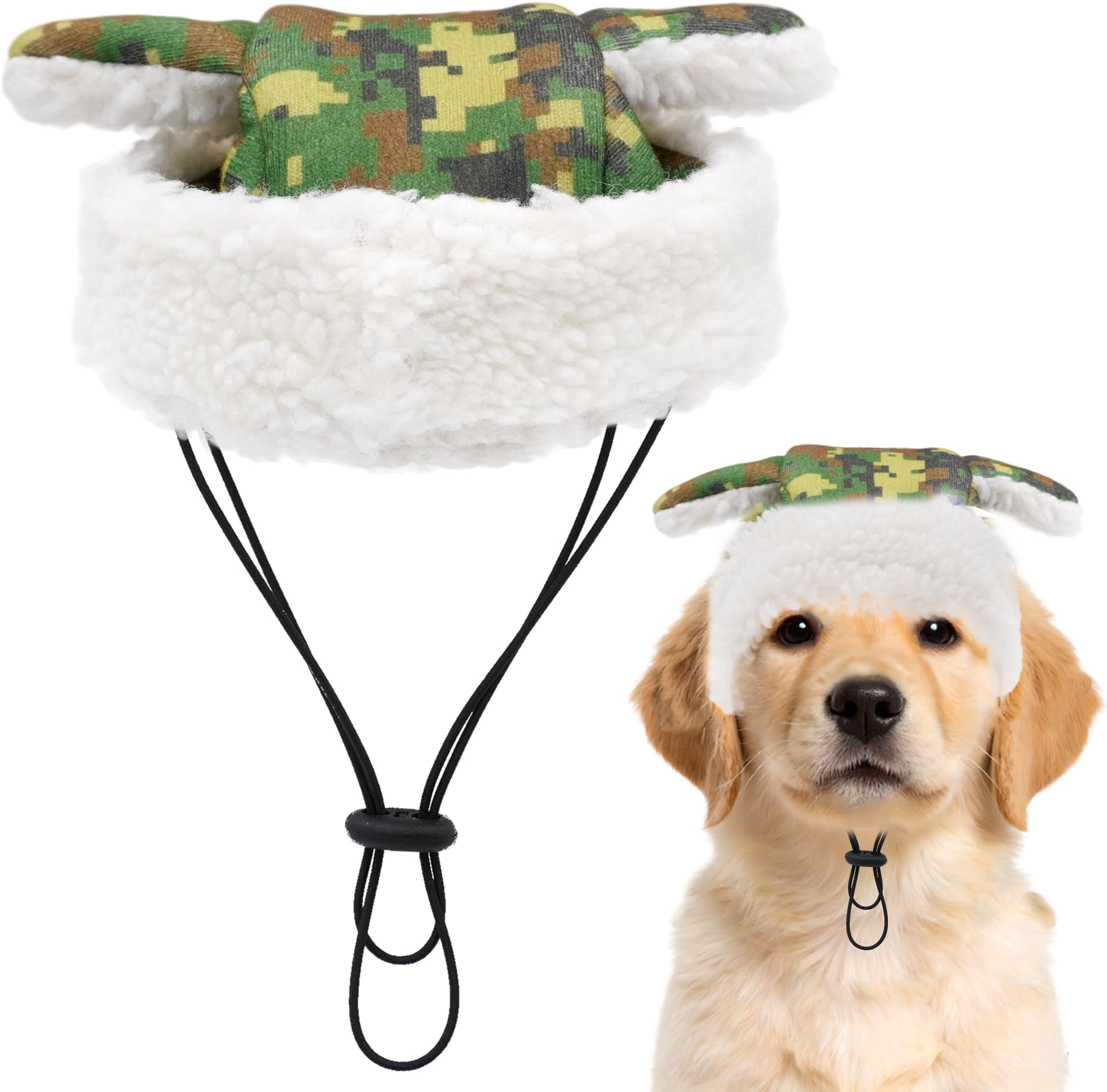 Pai Sence Winter Camo Hat for Large Dogs Camouflage Brimless Skull Cap with Ear Holes Rolled Cuff Retro Beanie Watch Cap L