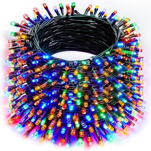 Guirnalda de luces de Navidad para exteriores, 328 pies, 1000 luces LED impermeables, cable verde con 8 modos de temporizador, decoración de Navidad