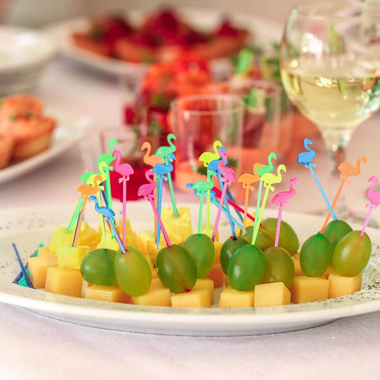 200PCS Cocktail Picks Flamingo Toothpicks for Appetizers Cocktail Sticks for, Fruit, Party Supplies - Multicolor (3.2 Inch)