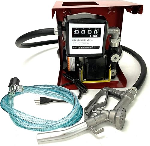 Miniatura 2 de SUPERFASTRACING Bomba eléctrica de transferencia de combustible de aceite diesel de 110 V con metro Juego de boquillas de manguera de 13 pies