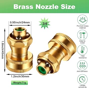 Hotop 3 Pack Big Shot Brass Hose Nozzle Adjustable Twist,3/4 Inch | Threaded Connector for Garden Hose, Heavy Duty Metal, Adjustable Spray Patterns, Leak Proof Seal, For Lawn Yard Watering