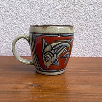 Amazon.co.jp: マグカップ やちむん 金城敏幸さん 赤絵魚紋